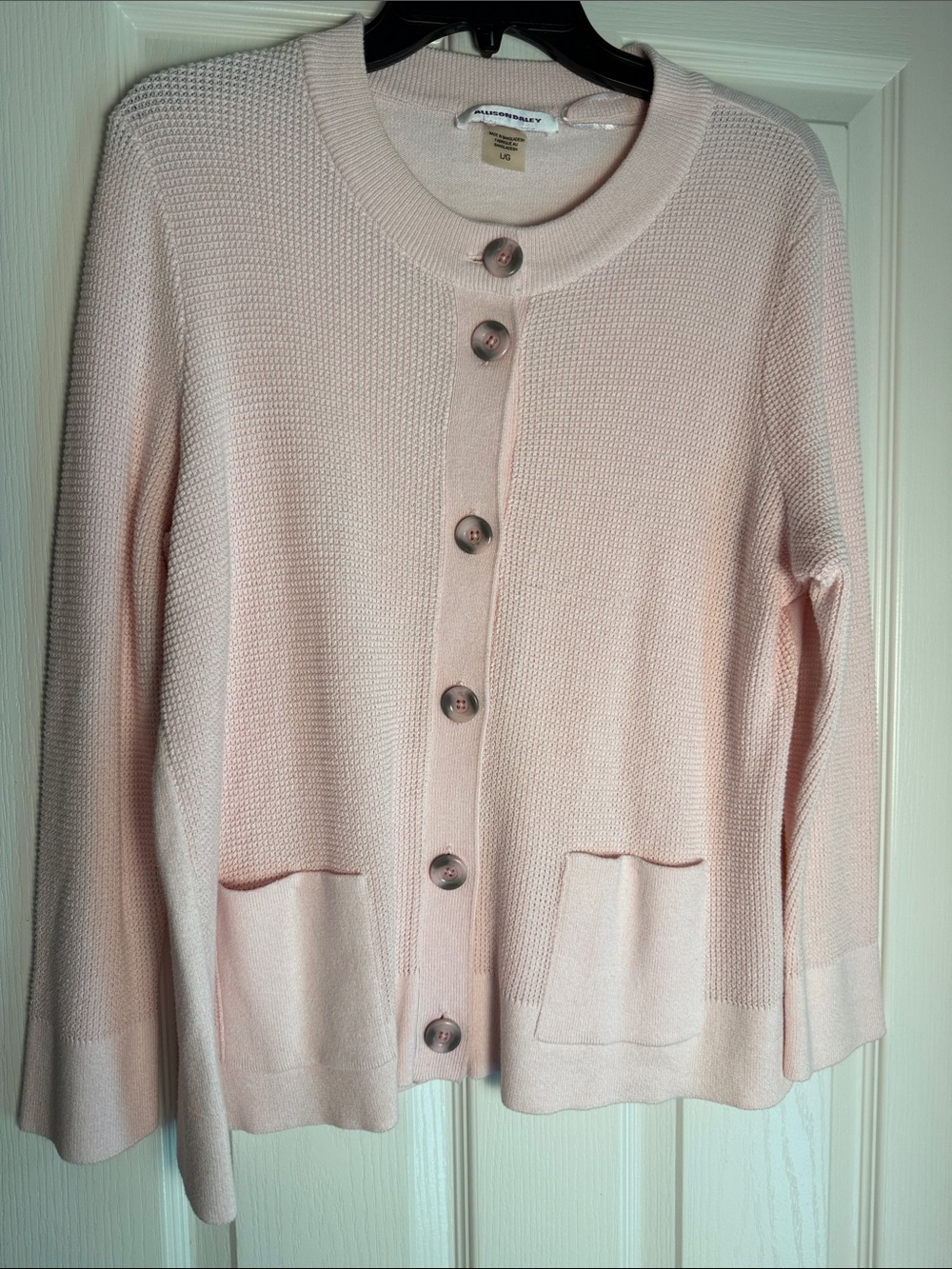 Allison Daley Pale Pink Button-Front Knit Cardigan